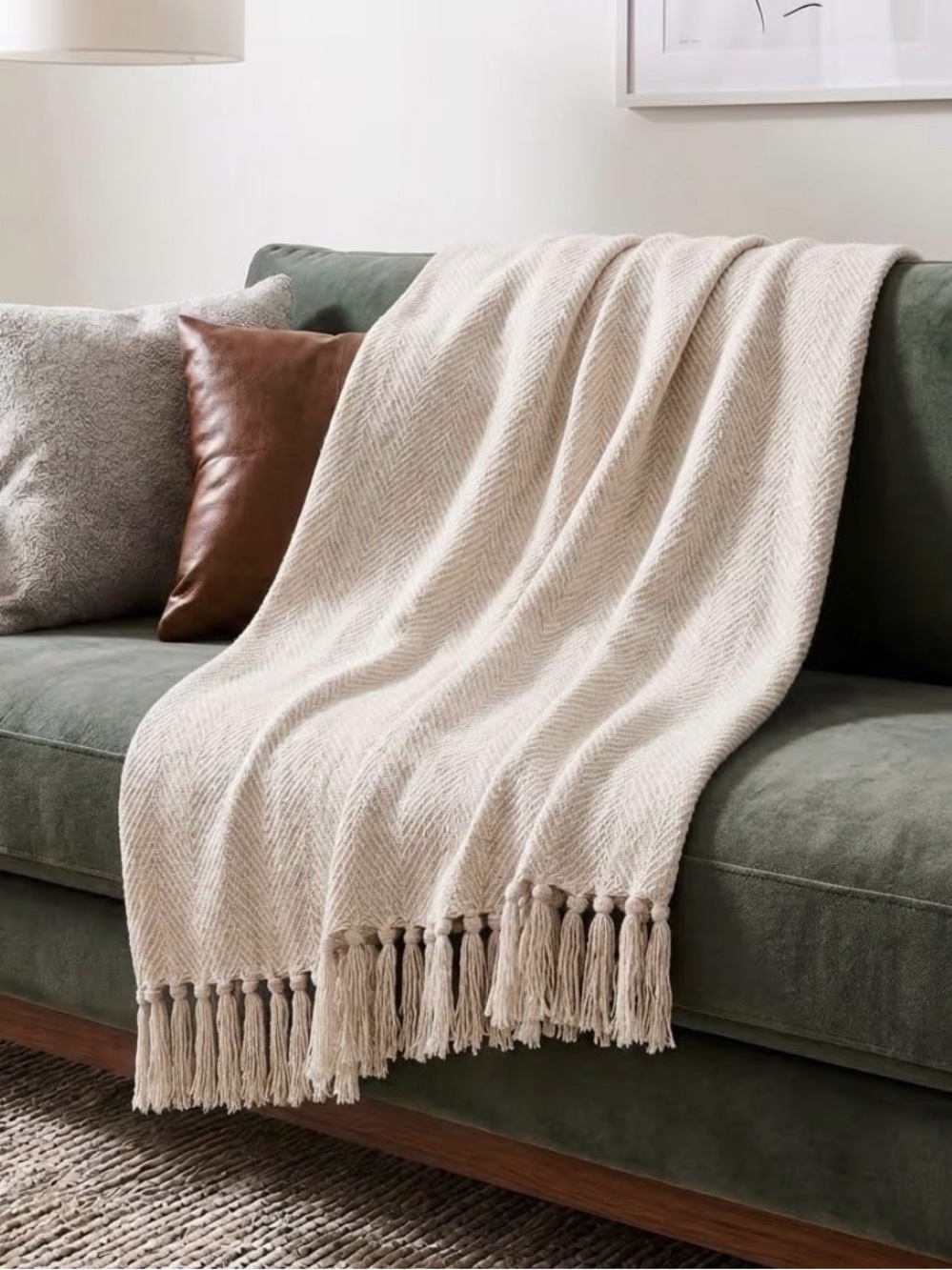 Americanflat Cotton Throw Blanket (50” × 60”, Cream Herringbone)